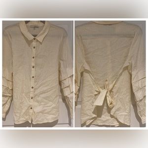 Vintage Style Ruffle Balloon Sleeve Ivory Cotton Top FINAL CALL